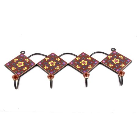 Brown And Yellow Tiny Flower Ceramic Tiles Hooks